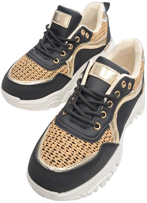 Γυναικείο Sneaker Μαύρο - Χρυσό ΜΑΥΡΟ