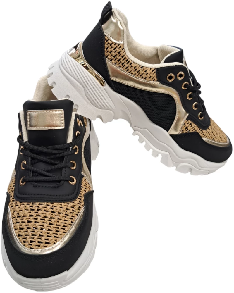 Γυναικείο Sneaker Μαύρο - Χρυσό ΜΑΥΡΟ