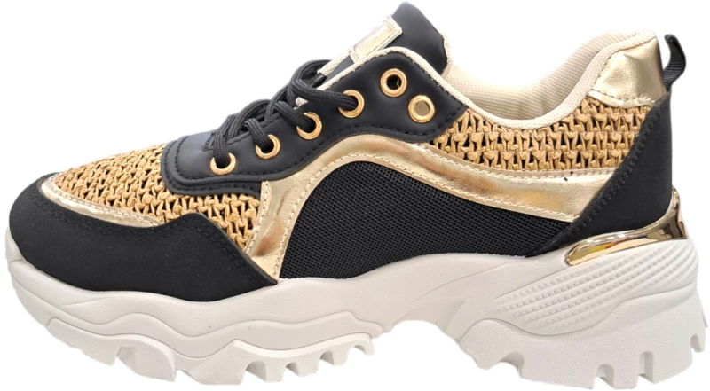 Γυναικείο Sneaker Μαύρο - Χρυσό ΜΑΥΡΟ