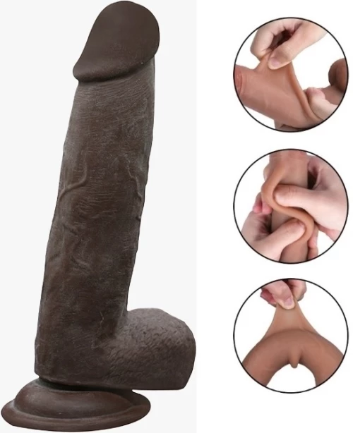 Dildo Carl Sliding&Bendable, TPE Strat Dublu, Maro, 20.5 cm, Pas