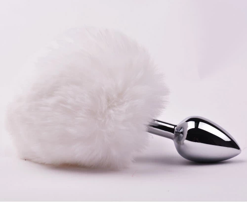 Small Size Metallic Anal Plug with Short White Color Tail