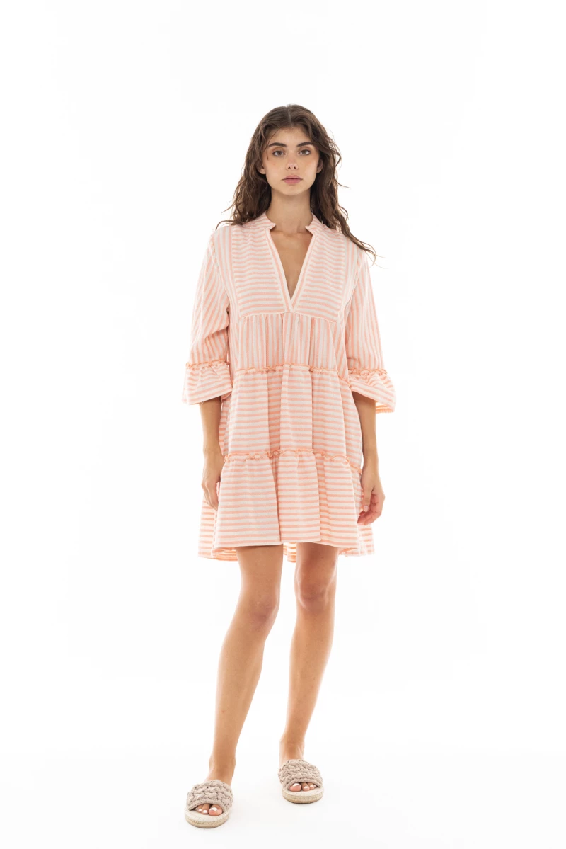 Γυναικείο Beachwear Pink Label - Κοντό καφτάνι - Orange - Βαμβακερό