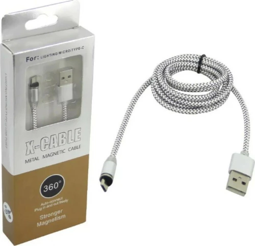 X-Cable Μαγνητικό Καλώδιο Σύνδεσης/ Metal Magnetic Lighting/ Micro USB/ Type-C 1M Ασημί