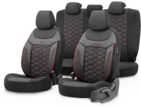 Καλύμματα Αυτοκινήτου Carbon Design Universal Jacquard / Rachel / Δερματίνη Σετ Εμπρός / Πίσω 11 Τεμαχίων Μαύρο - Κόκκινο CRB-3402 (CAR0027647)