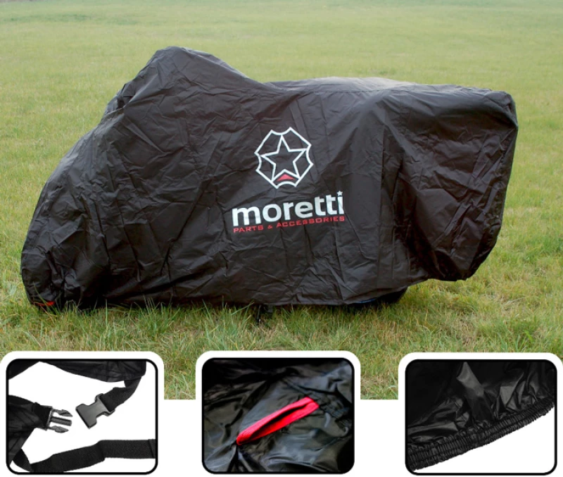 MORETTI κουκούλα μηχανής LXMA2753 με θήκη, L 246x104x127cm, μαύρη