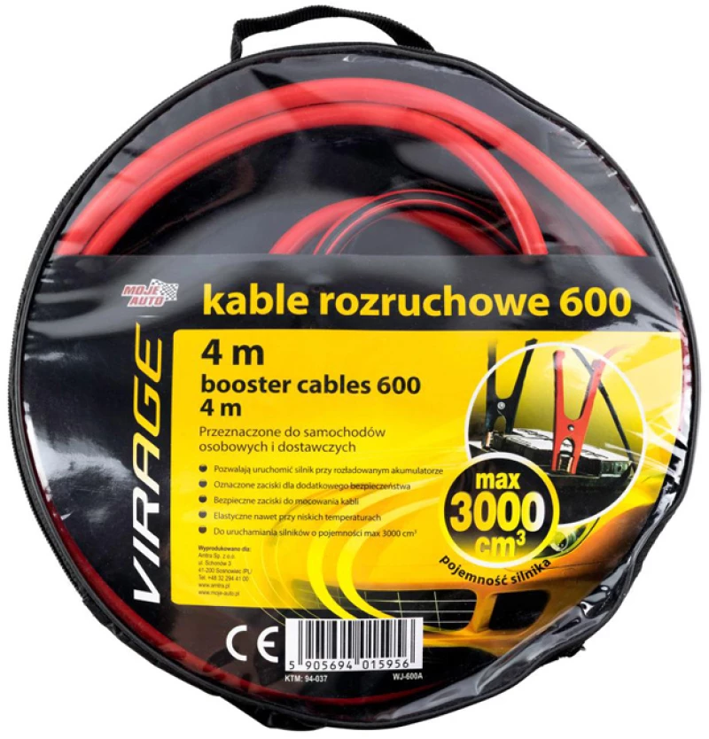 MOJE AUTO ζεύγος καλωδίων φόρτισης μπαταρίας 94-037, 600A, 4m