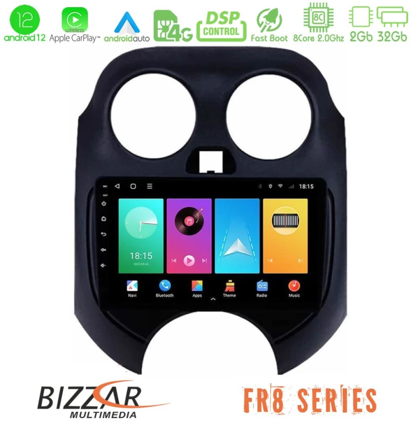 Bizzar FR8 Series Nissan Micra 2011-2014 8core Android13 2+32GB Navigation Multimedia Tablet 9"
