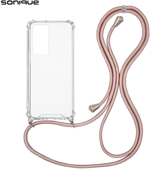 Θήκη Σιλικόνης με Κορδόνι Sonique Armor Clear Xiaomi Xiaomi 12T  / Xiaomi 12T Pro Ροζ Χρυσό Σατινέ - Sonique - Ροζ Χρυσό Σατινέ - Xiaomi 12T, Xiaomi 12T Pro - Θήκες Πλάτης