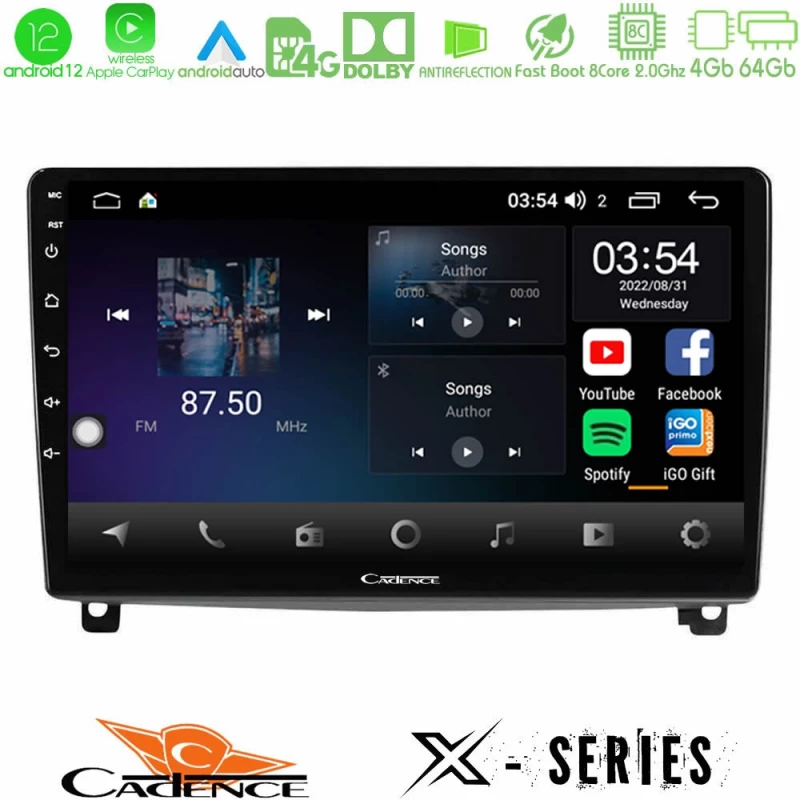 Cadence X Series Peugeot 407 8core Android12 4+64GB Navigation Multimedia Tablet 9"