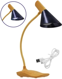GloboStar® DRAPER 01437 Επαναφορτιζόμενο USB Φωτιστικό Γραφείου LED 6 Watt Μονόφωτο Μεταλλικό σε Απόχρωση Ξύλου με Μαύρο Καπέλο Λευκό Ημέρας 4500K
