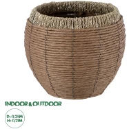 GloboStar® Artificial Garden AMORGOS 20337 Διακοσμητικό Πλεκτό Καλάθι - Κασπώ Γλάστρα - Flower Pot Μπεζ με Καφέ Φ25cm x Υ21cm