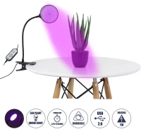GloboStar® 79648 Grow Light Full Spectrum LED Φωτιστικό Ανάπτυξης Φυτών Γλάστρας με 1 Κινούμενη Κεφαλή & Βάση Clip SMD 2835 5W 160° DC 5V IP20 με Dimmer & Timer Εσωτερικού Χώρου για Κάλυψη Επιφάνειας 0.6m x 0.6m Πλήρους Φάσματος Φωτ