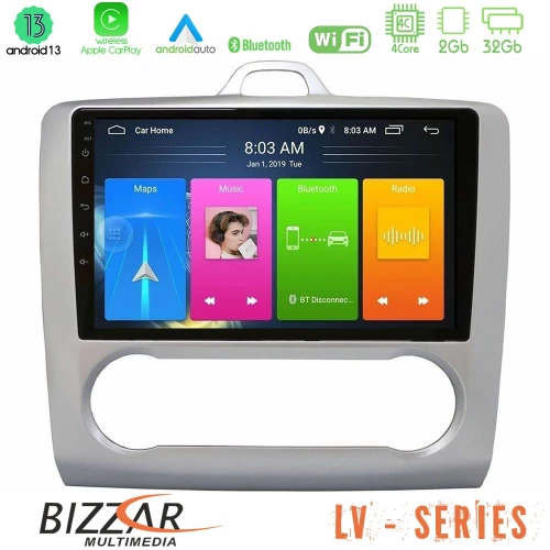 Bizzar LV Series Ford Focus Auto AC 4Core Android 13 2+32GB Navigation Multimedia Tablet 9"