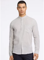 Lindbergh Men's Mandarin LT/Grey Linen-Shirt