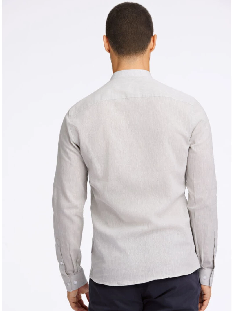 Lindbergh Men's Mandarin LT/Grey Linen-Shirt