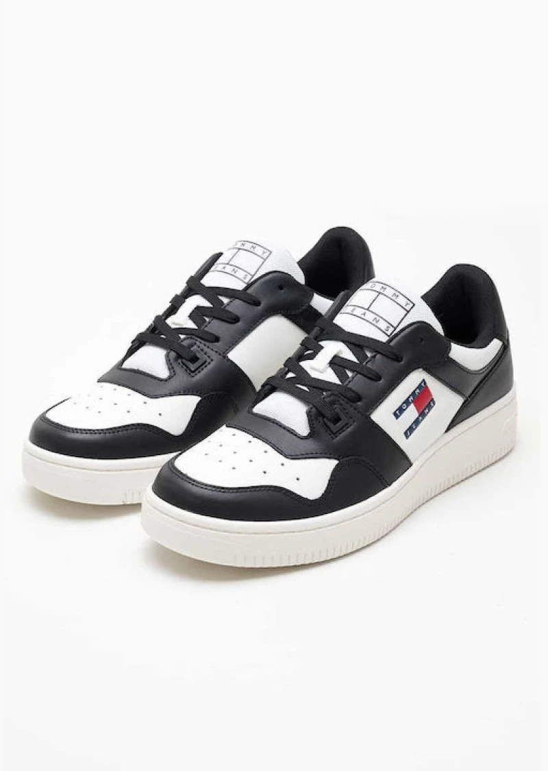 Tommy Jeans ανδρικό δερμάτινο sneaker retro basket ασπρόμαυρο EM0EM01395-000