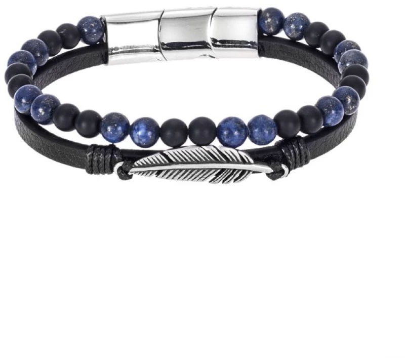Βραχιόλι Senza Men`s Steel Black Leather Strap with Feather SSD4970SBKBL