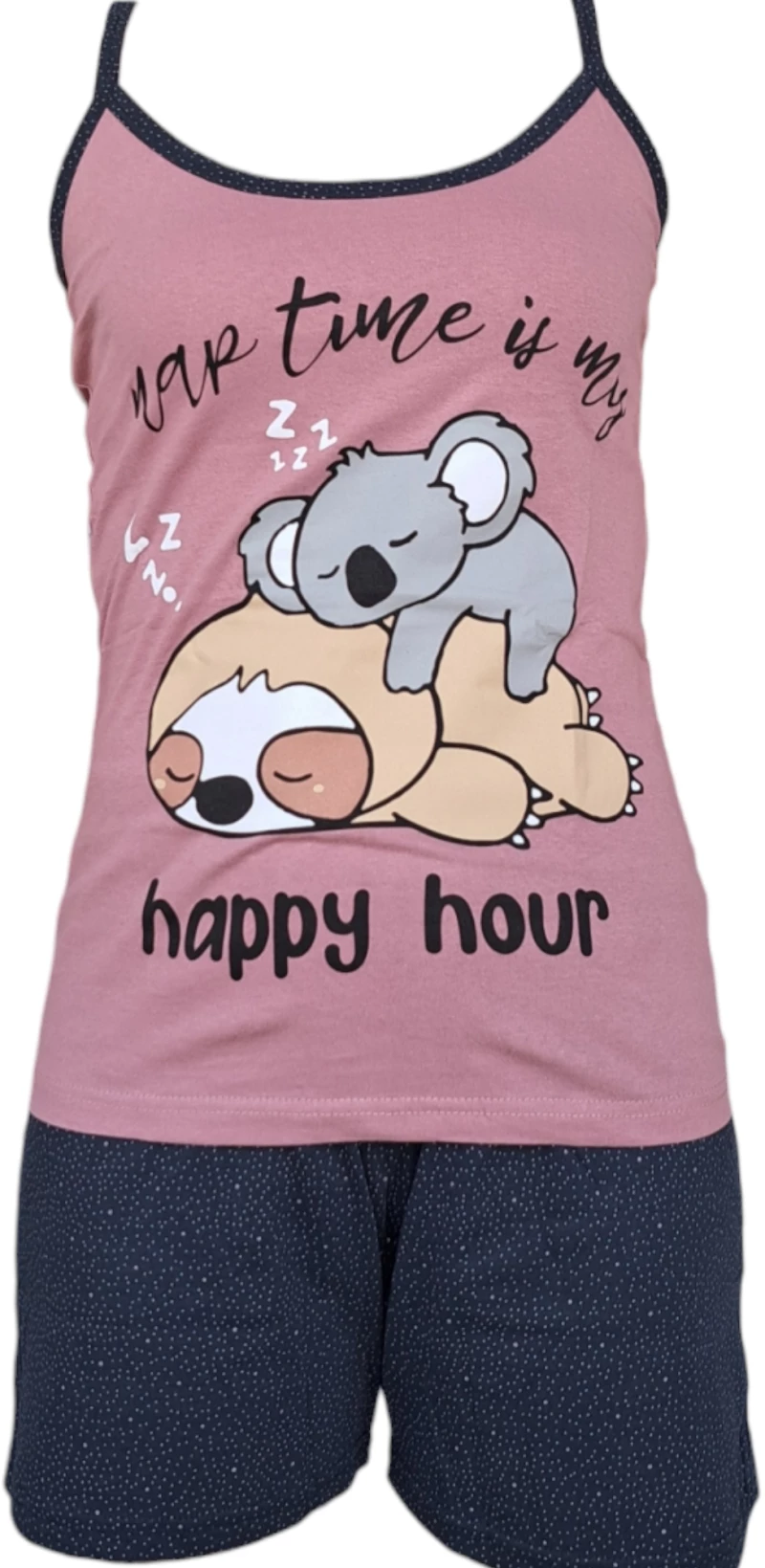 Καλοκαιρινό βαμβακερό σετ πιτζάμας Happy Hour ΡΟΖ ΣΚΟΥΡΟ