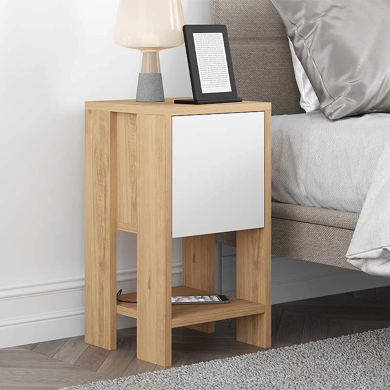 Κομοδίνο ema Megapap Χρώμα Sapphire oak - Λευκό 30x30x55εκ.