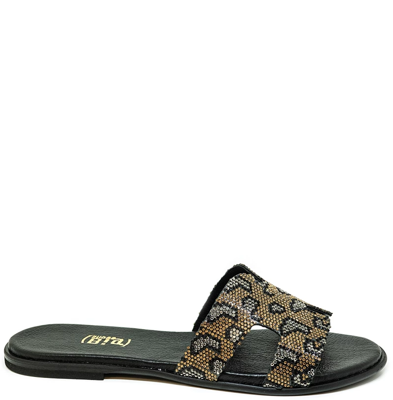Bigshoes GA0209-06 Δερμάτινo Σανδάλι Μαύρο Χρυσό