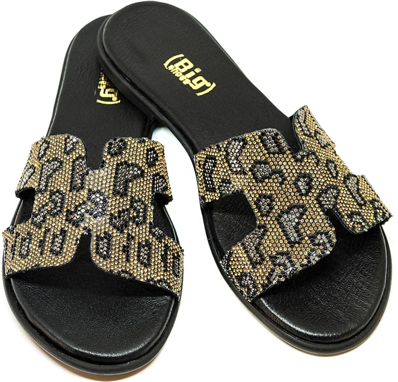 Bigshoes GA0209-06 Δερμάτινo Σανδάλι Μαύρο Χρυσό