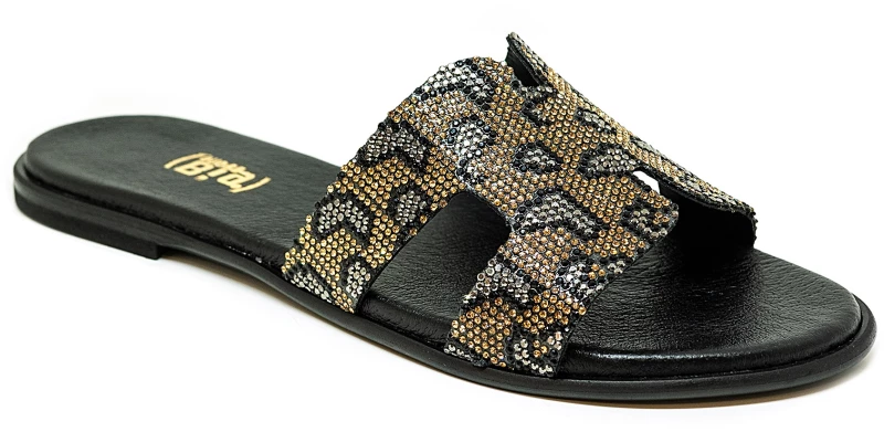 Bigshoes GA0209-06 Δερμάτινo Σανδάλι Μαύρο Χρυσό