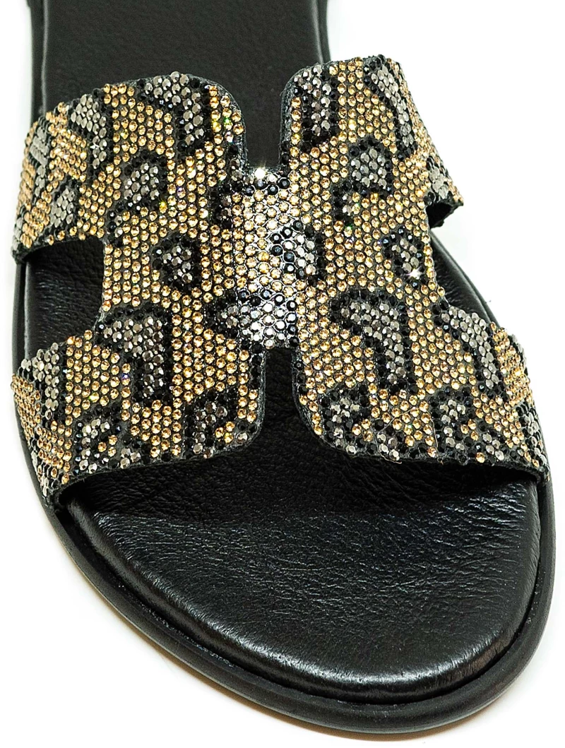 Bigshoes GA0209-06 Δερμάτινo Σανδάλι Μαύρο Χρυσό