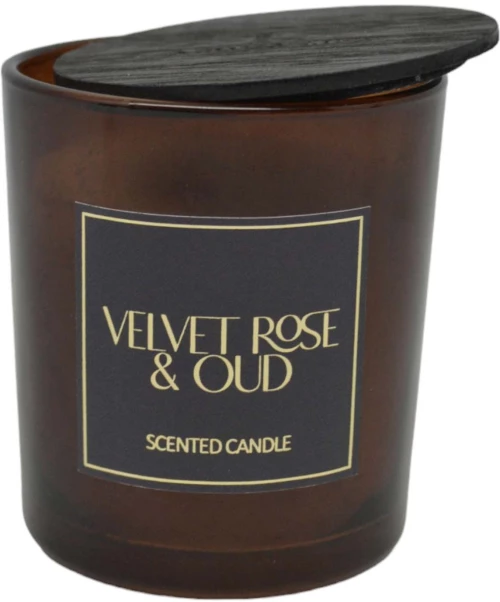 ΑΡΩΜΑΤΙΚΟ ΚΕΡΙ VELVET ROSE & OUD  ΣΕ ΓΥΑΛΙΝΟ ΔΟΧΕΙΟ ΜΕ ΚΑΠΑΚΙ 7x7x7,8εκ. ANKOR