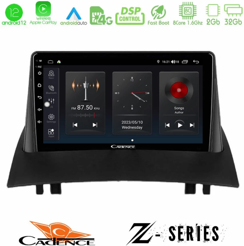 Cadence Z Series Renault Megane 2 2002-2008 8Core Android12 2+32GB Navigation Multimedia Tablet 9"
