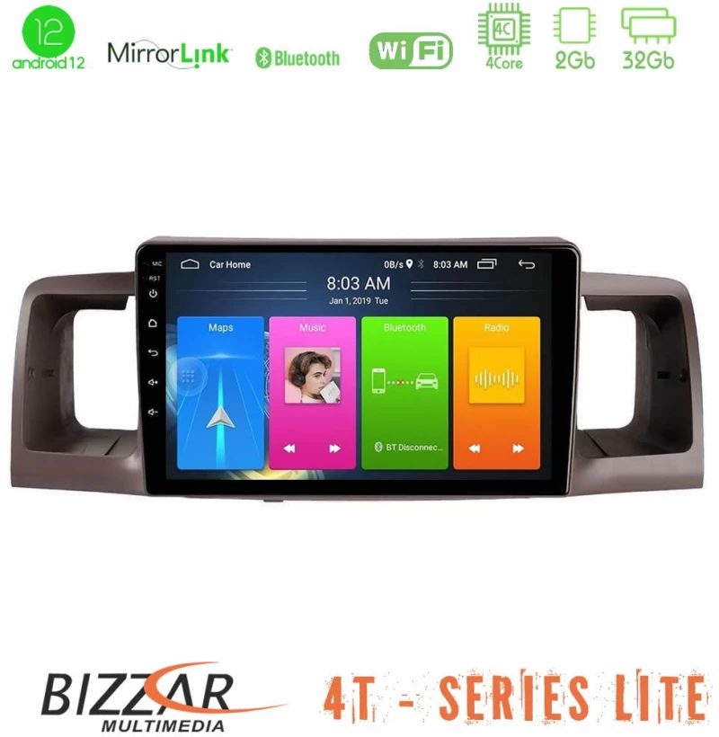 Bizzar 4T Series Toyota Corolla 2002-2006 4Core Android12 2+32GB Navigation Multimedia Tablet 9"