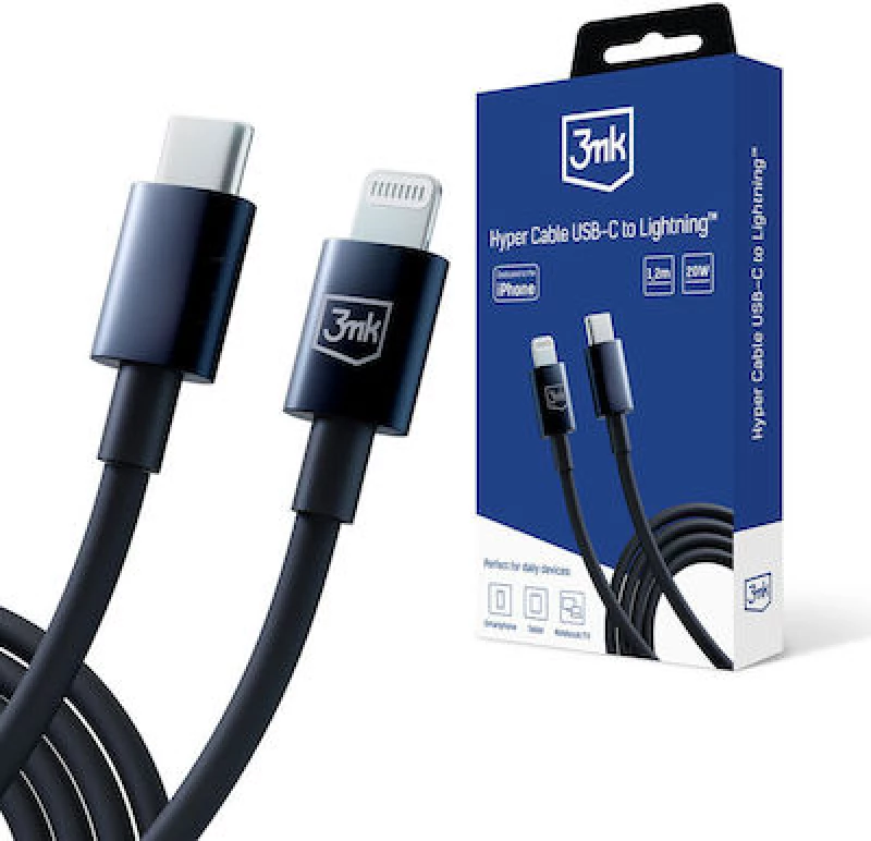 3mk®Hyper Καλώδιο USB-C σε Lightning 20W 1.2m-Black