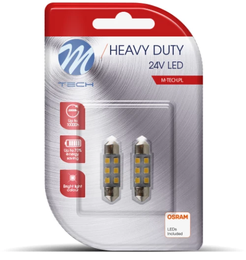 ΛΑΜΠΑΚΙΑ ΠΛΑΦΟΝΙΕΡΑΣ C5W 24V 0,24W SV8,5 36mm LED 6xSMD3528 ΛΕΥΚΟ BLISTER 2ΤΕΜ. M-TECH