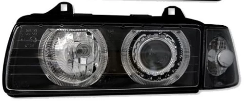 Φανάρια εμπρός angel eyes για Bmw E36 (1991-2000) 2d coupe - μαύρα , χωρίς λάμπες (Η7/H7) - σετ 2τμχ.