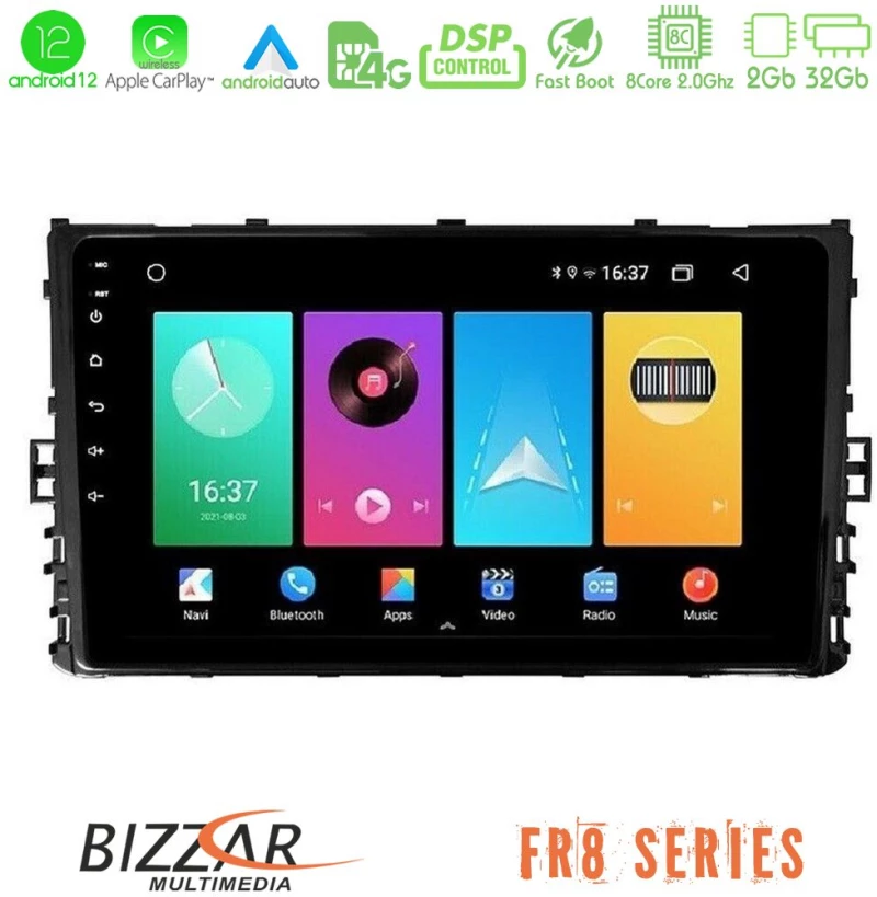 Bizzar FR8 Series VW MQB 2017-> 8core Android13 2+32GB Navigation Multimedia 9"