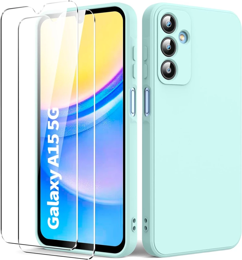 Samsung Galaxy A15 4G / 5G -  Rubber Soft Touch Silicone Cover with Microfiber Interior Camera Protection Light Cyan (oem)