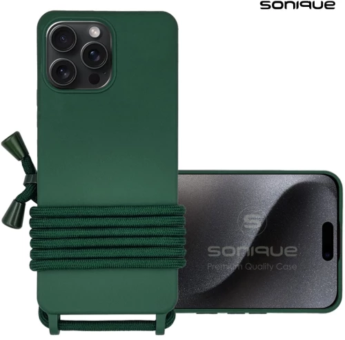 Θήκη Σιλικόνης με Κορδόνι CarryHang Sonique Apple iPhone 15 Pro Max Πράσινο Σκούρο - Sonique - Πράσινο Σκούρο - iPhone 15 Pro Max - Θήκες Πλάτης