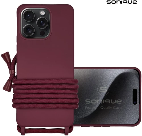Θήκη Σιλικόνης με Κορδόνι CarryHang Sonique Apple iPhone 15 Pro Μπορντώ - Sonique - Μπορντώ - iPhone 15 Pro - Θήκες Πλάτης