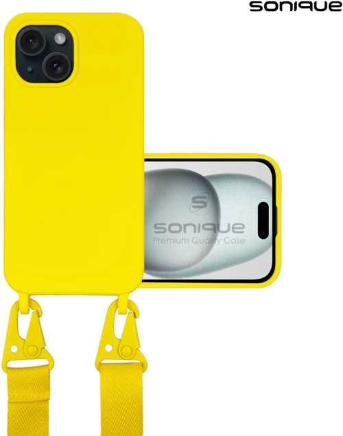 Θήκη Σιλικόνης με Strap CarryHang Sonique Apple iPhone 15 Κίτρινο - Sonique - Κίτρινο - iPhone 15 - Θήκες Πλάτης