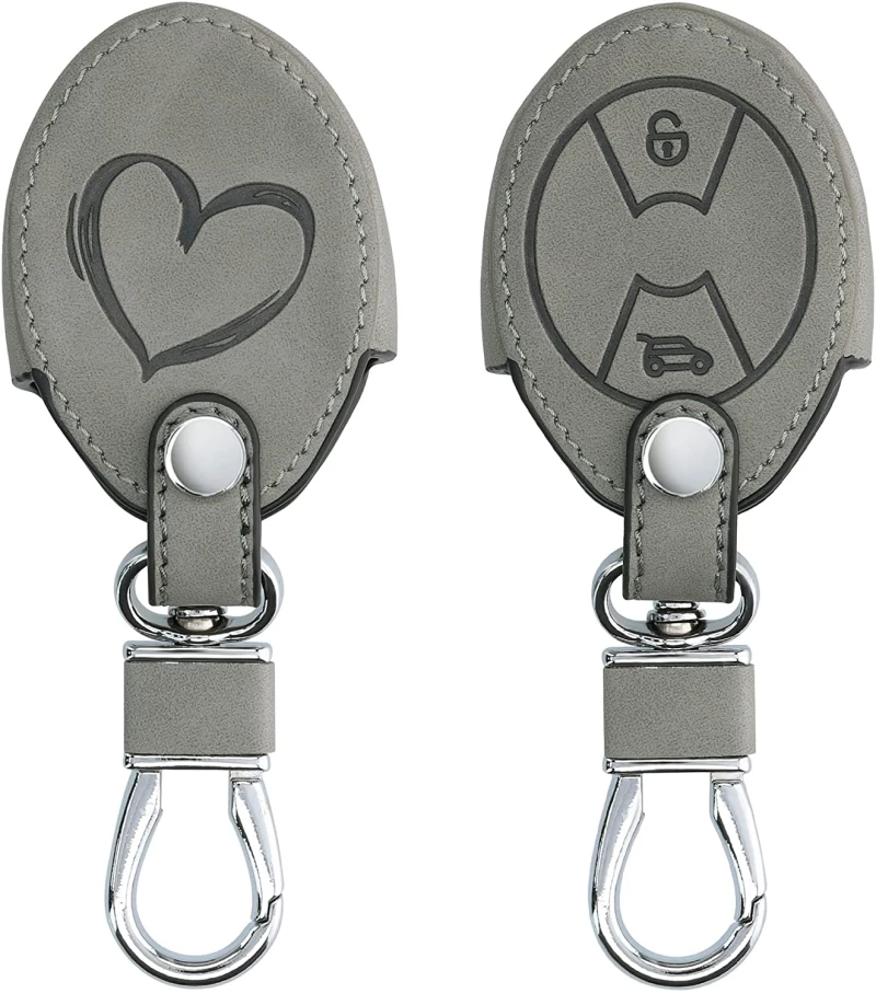 KW PU Leather Θήκη Κλειδιού Mini - 3 Κουμπιά - Brushed Heart / Grey (57029.02)