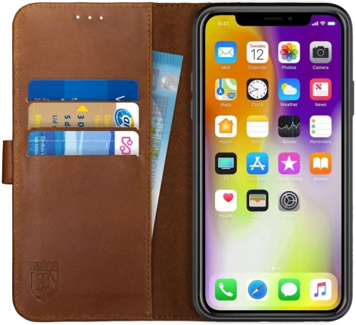 Rosso Deluxe Δερμάτινη Θήκη Πορτοφόλι Apple iPhone XS Max - Brown (8719246158377)