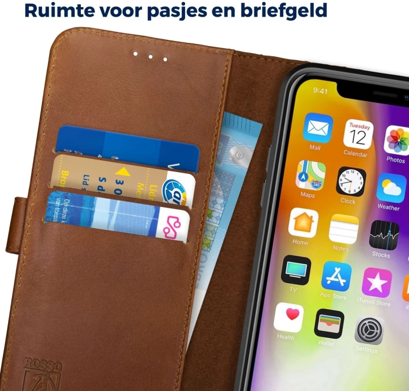 Rosso Deluxe Δερμάτινη Θήκη Πορτοφόλι Apple iPhone XS Max - Brown (8719246158377)