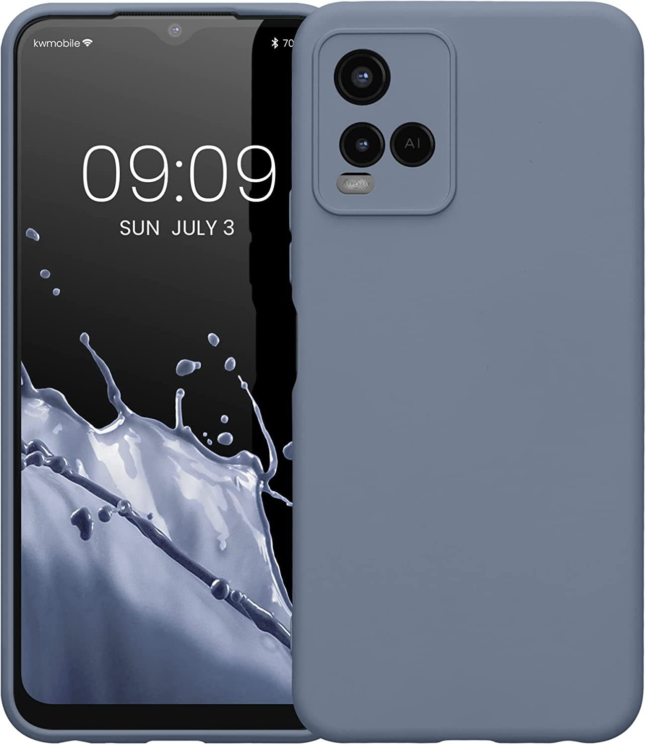 KWmobile Soft Slim Flexible Rubber Cover with Camera Protector - Θήκη Σιλικόνης Vivo Y21 με Πλαίσιο Κάμερας - Blue Grey (57577.12)