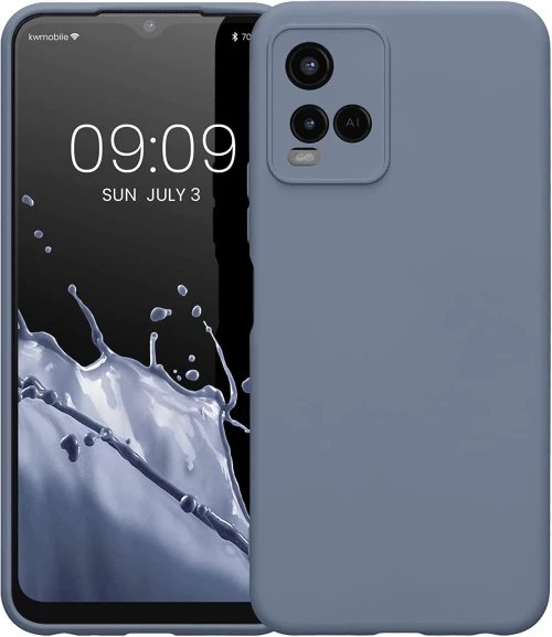 KWmobile Soft Slim Flexible Rubber Cover with Camera Protector - Θήκη Σιλικόνης Vivo Y21 με Πλαίσιο Κάμερας - Blue Grey (57577.12)