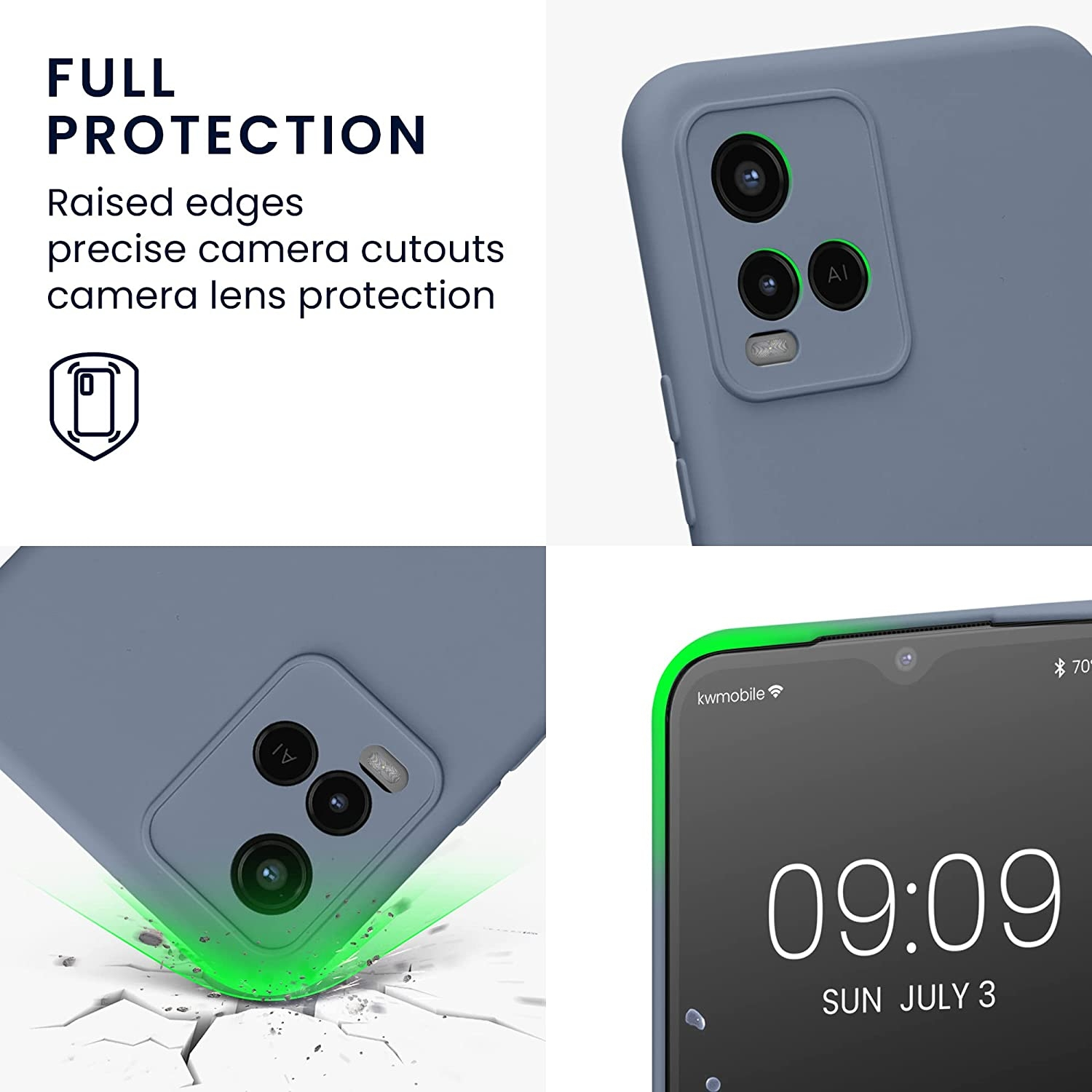 KWmobile Soft Slim Flexible Rubber Cover with Camera Protector - Θήκη Σιλικόνης Vivo Y21 με Πλαίσιο Κάμερας - Blue Grey (57577.12)