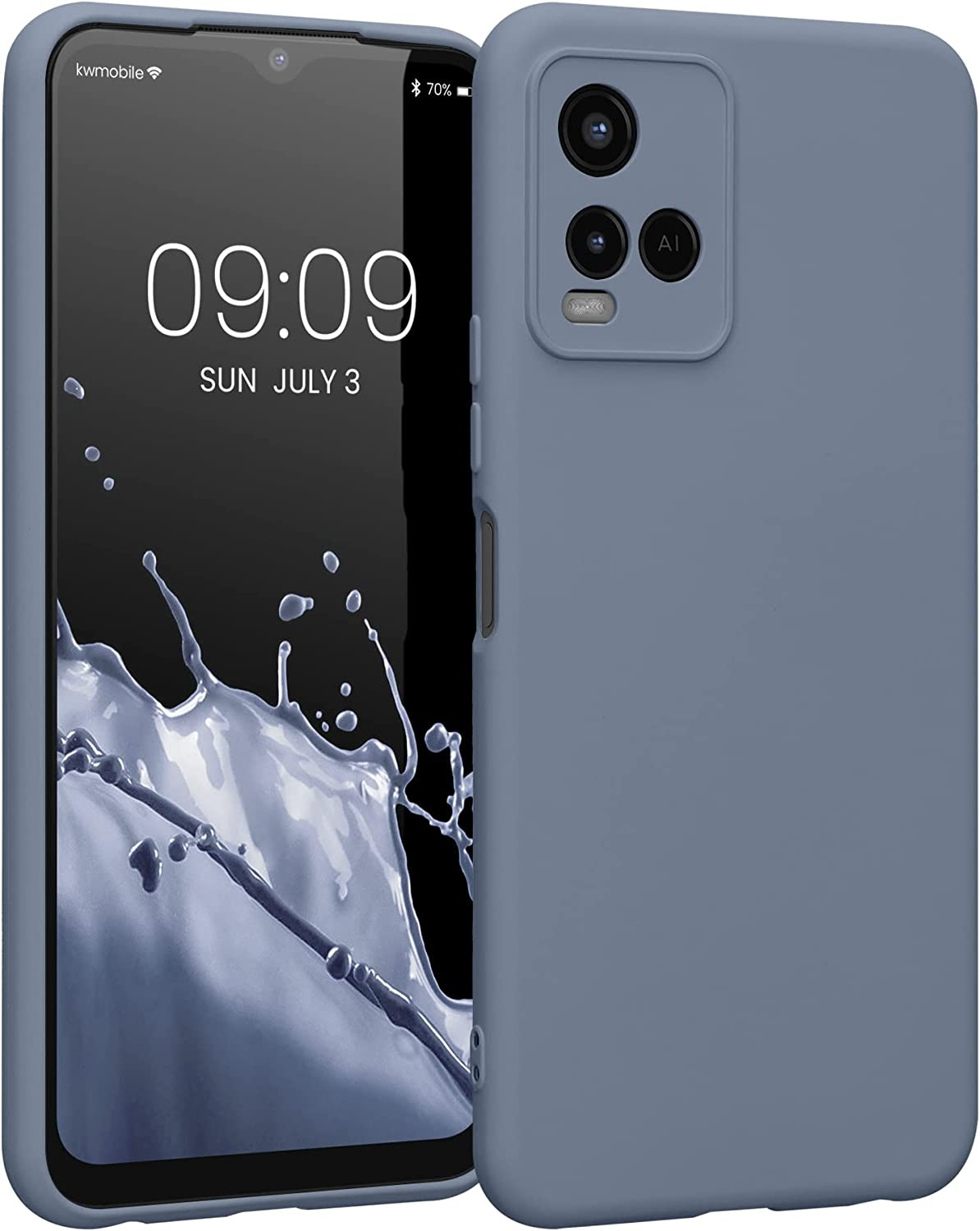 KWmobile Soft Slim Flexible Rubber Cover with Camera Protector - Θήκη Σιλικόνης Vivo Y21 με Πλαίσιο Κάμερας - Blue Grey (57577.12)