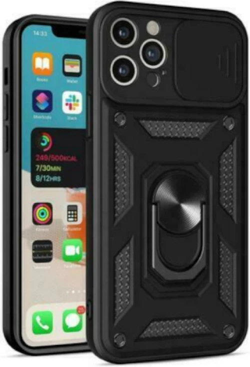 Bodycell Armor Slide - Ανθεκτική Θήκη Apple iPhone 12 Pro Max με Κάλυμμα για την Κάμερα & Μεταλλικό Ring Holder - Black (5206015003233)