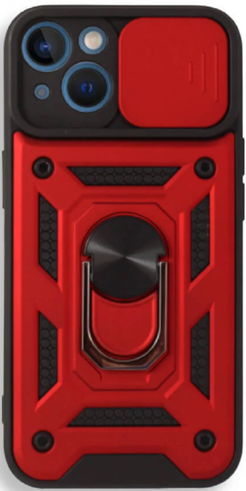 Bodycell Armor Slide - Ανθεκτική Θήκη Apple iPhone 13 mini με Κάλυμμα για την Κάμερα & Μεταλλικό Ring Holder - Red (5206015003301)