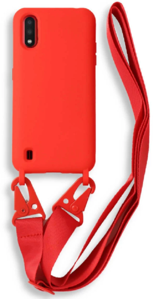 Bodycell Θήκη Σιλικόνης με Λουράκι Λαιμού - Samsung Galaxy A01 - Red (5206015000454)