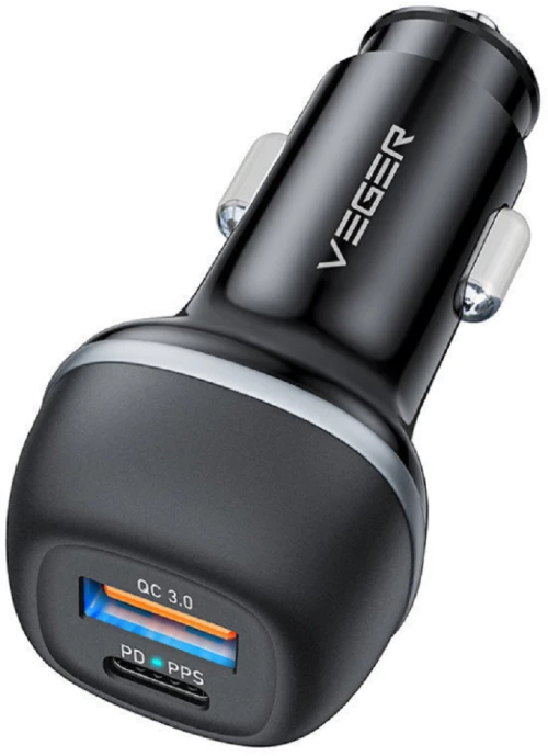 Veger CC62-1A1C Dual Port Fast Car Charger - Γρήγορος Φορτιστής Αυτοκινήτου με 1 x USB-A / 1 x Type-C - 51W - Black (6970453555416)