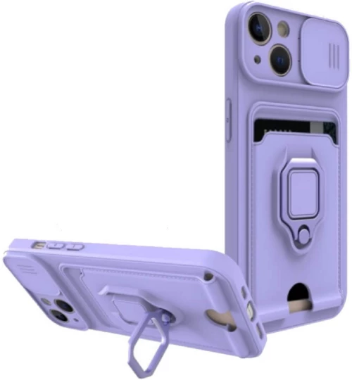 Bodycell Multifunction - Ανθεκτική Θήκη Apple iPhone 14 Plus με Λουράκι Λαιμού / Κάλυμμα Κάμερας / Ring Holder / Υποδοχή Κάρτας - Purple (5206015016356)